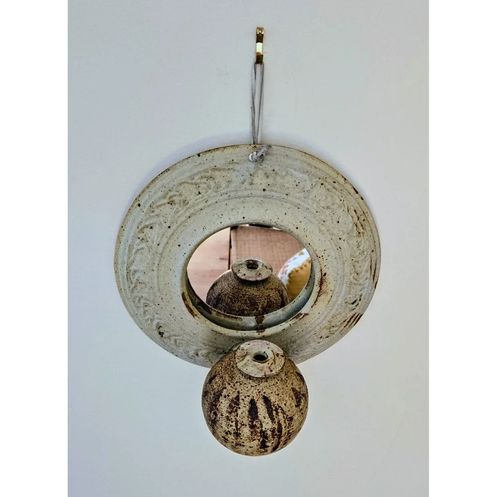 VTG Ceramic Border/Oil Lamp/Bud Vase Hanging Mirror Round